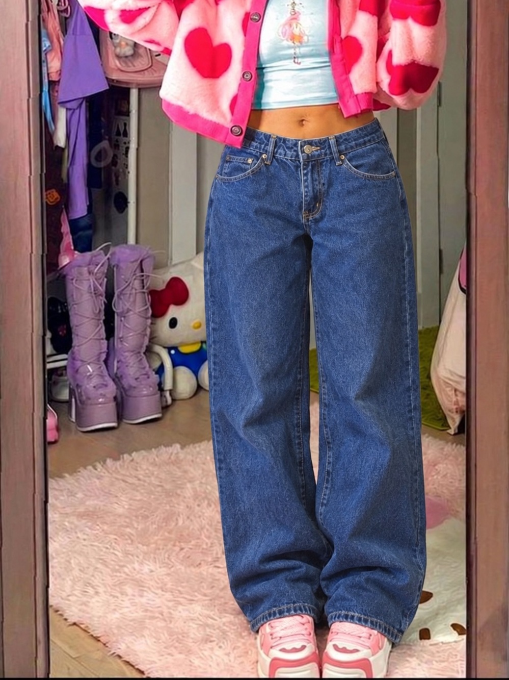 Edikted low rise blue jeans with wide leg